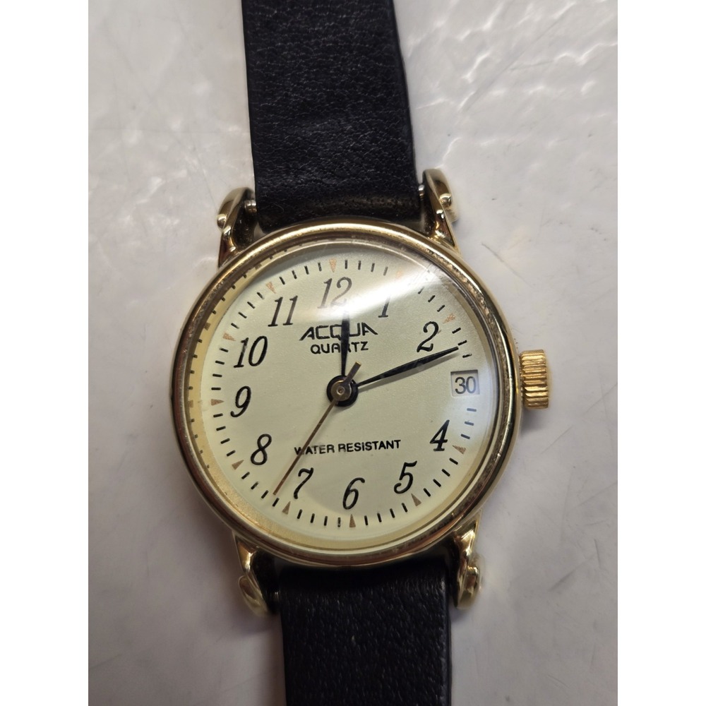 Vintage Acqua by Timex Womens Watch Gold Tone Cream Arabic Date New Battery